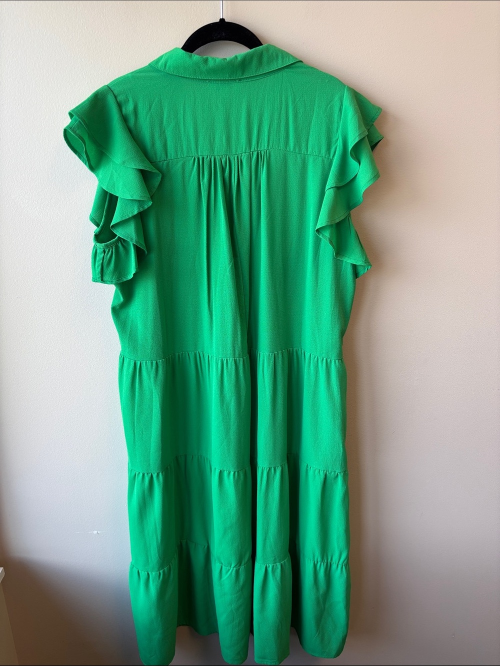 Umgee Emerald Green Ruffle Sleeve Tiered Midi Dress - Picture 4 of 5